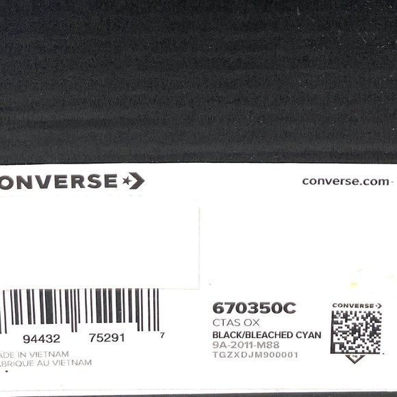 💖MEGA SALE💖Converse Ctas OX Black Bleached Cyan Shoes Junior Canvas 670350C - Picture 10 of 10